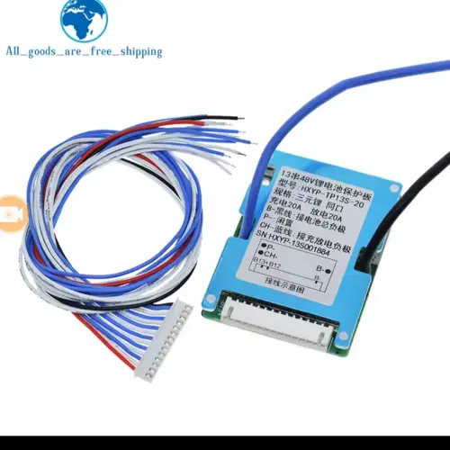 13S BMS 48V 20A Placa de protección PCB de iones de litio con cable de equilibrio y NTC, diez protecciones funcionales, puertos divididos, para batería de iones de litio (13S 48V 20A)'s photo #1