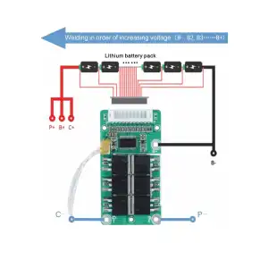 10S BMS 36V 30A Placa de protección PCB de iones de litio con cable de equilibrio y NTC, diez protecciones funcionales, puertos divididos, para batería de iones de litio (10S 36V 30A) miniatura 5